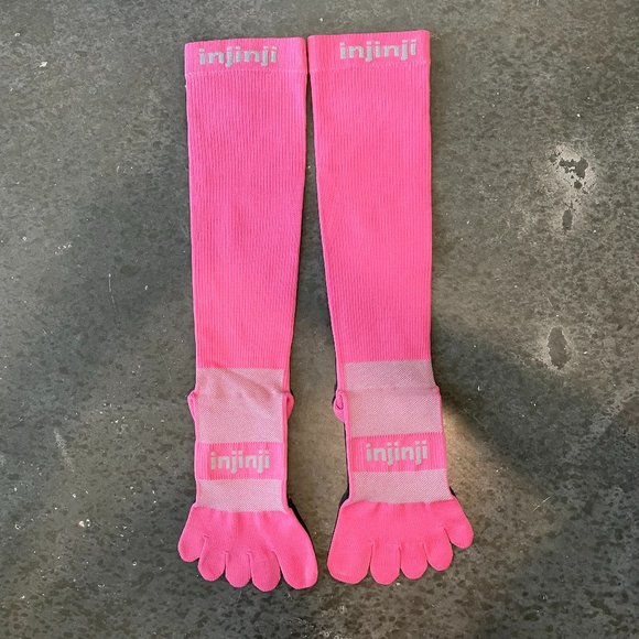 Men's Medium 8-10.5 Injinji Compression Over The Calf Long Toe socks Pink - Picture 1 of 2